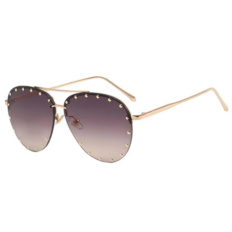 2023 Fashion Rivet Rimless Women Sun Glasses UV400 Custom Logo Classic Metal Double Bridge Men Shade Sunglasses