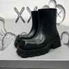 Fashion Genuine Leather Large Square Toe Thick Sole Chelsea Boots Women/men 2025 New Style Black Slip On Platform Fashion Mid-Calf Boots