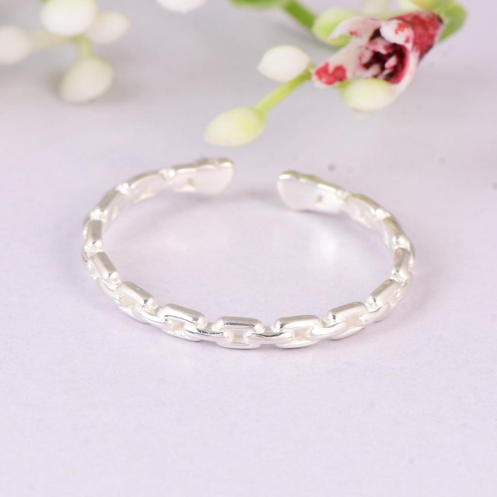 Minimalist Heart Chain Ring,  925 Sterling Silver Open Link Ring – Adjustable Dainty Heart Band, Gift for Love, Anniversary, Gifts for Love.