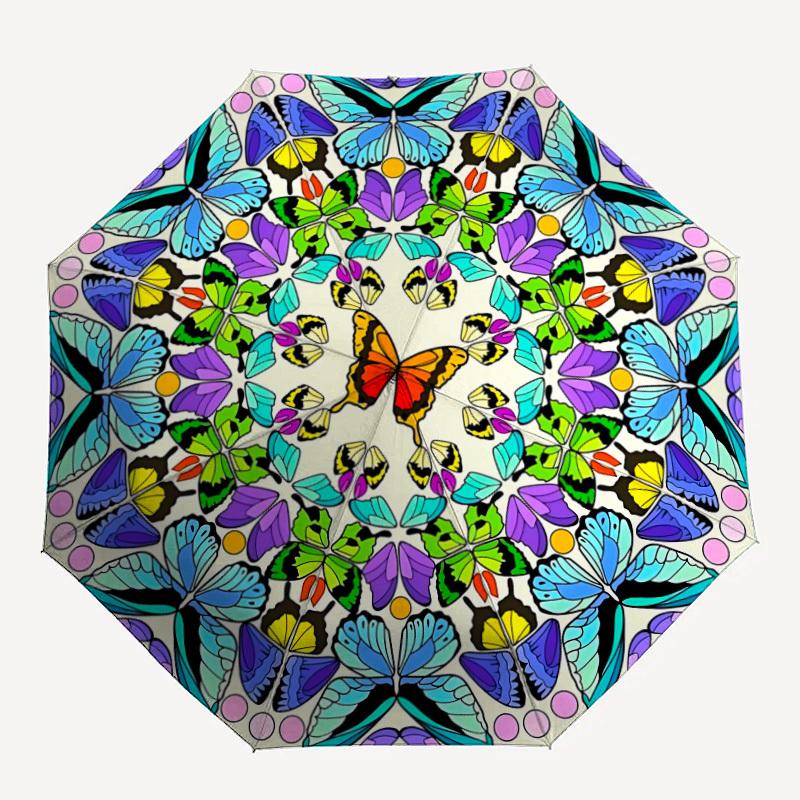 1pc Butterfly Mandala Automatic Umbrella - Automatic Opening And Closing, Sturdy Iron Frame, Formal Occasions Yy251018124