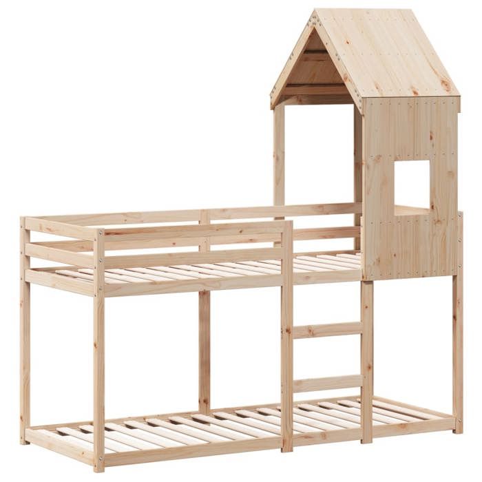 VidaXL Lit superposé avec toit 90x200 cm bois de pin massif, lit, cadre de lit, lit mezzanine, meuble de chambre, sommier, 3282000