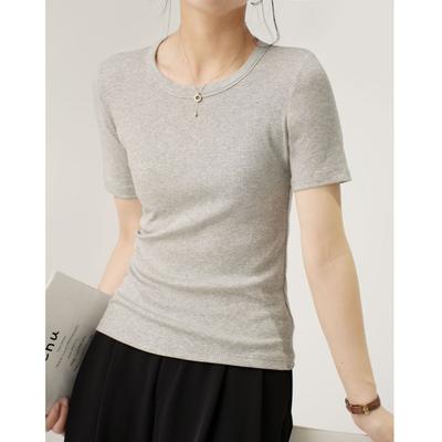 Women's Medium-sleeved T-shirt Summer New Round Neck Slim Hundred Short-sleeved Tops