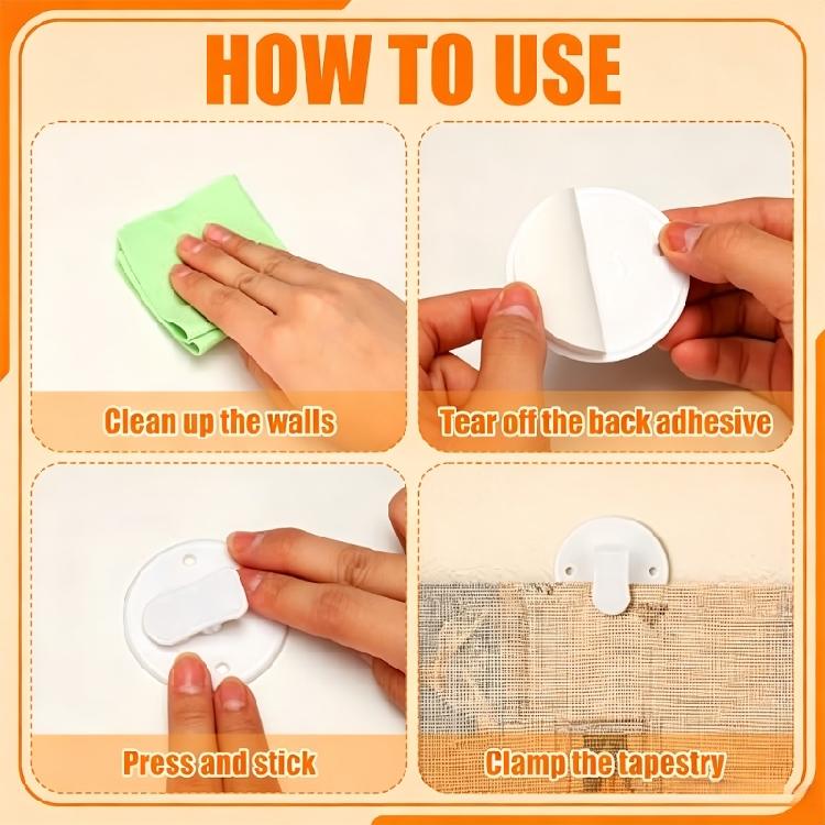 12 Pieces ABS Plastic Hook For Hanging Carpet Strong Adhesive Backing Wall Mount Holders