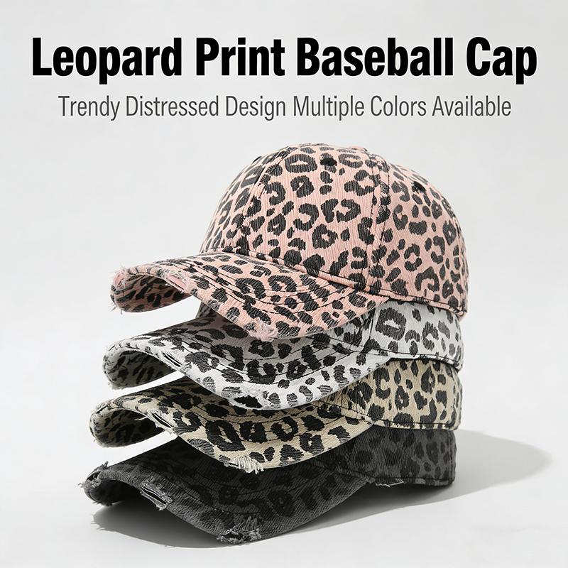 Freedom Outdoors Women's White Leopard Print Baseball Cap For Men Distressed Washed Denim Dad Hat Adjustable Vintage Snapback Caps Sun Hats Cm
