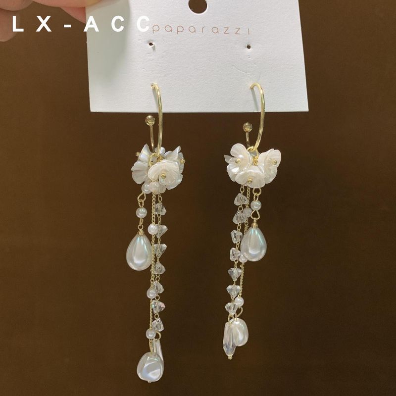 

925 Silver Needle Long Tassel Crystal Zircon Flower Ear Hook Ear Clip Earrings Fancy Inc New Arrival Tide Ornament H3-2-13