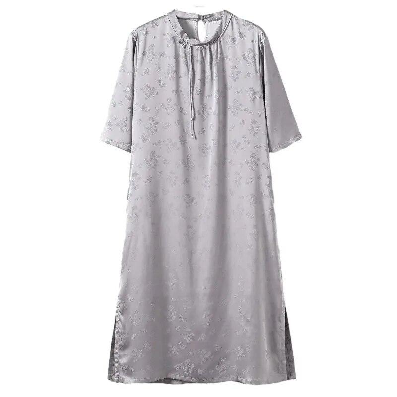 Johnature Women Vintage Stand Dresses Half Sleeve Jacquard Chinese Style Spring Summer A-Line Dress