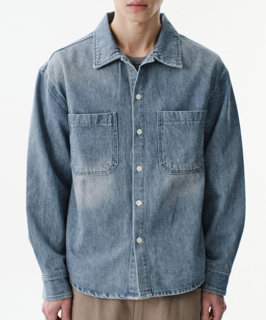 Daibeuin Turkey Denim Two Pocket Shirts (Washed Blue)