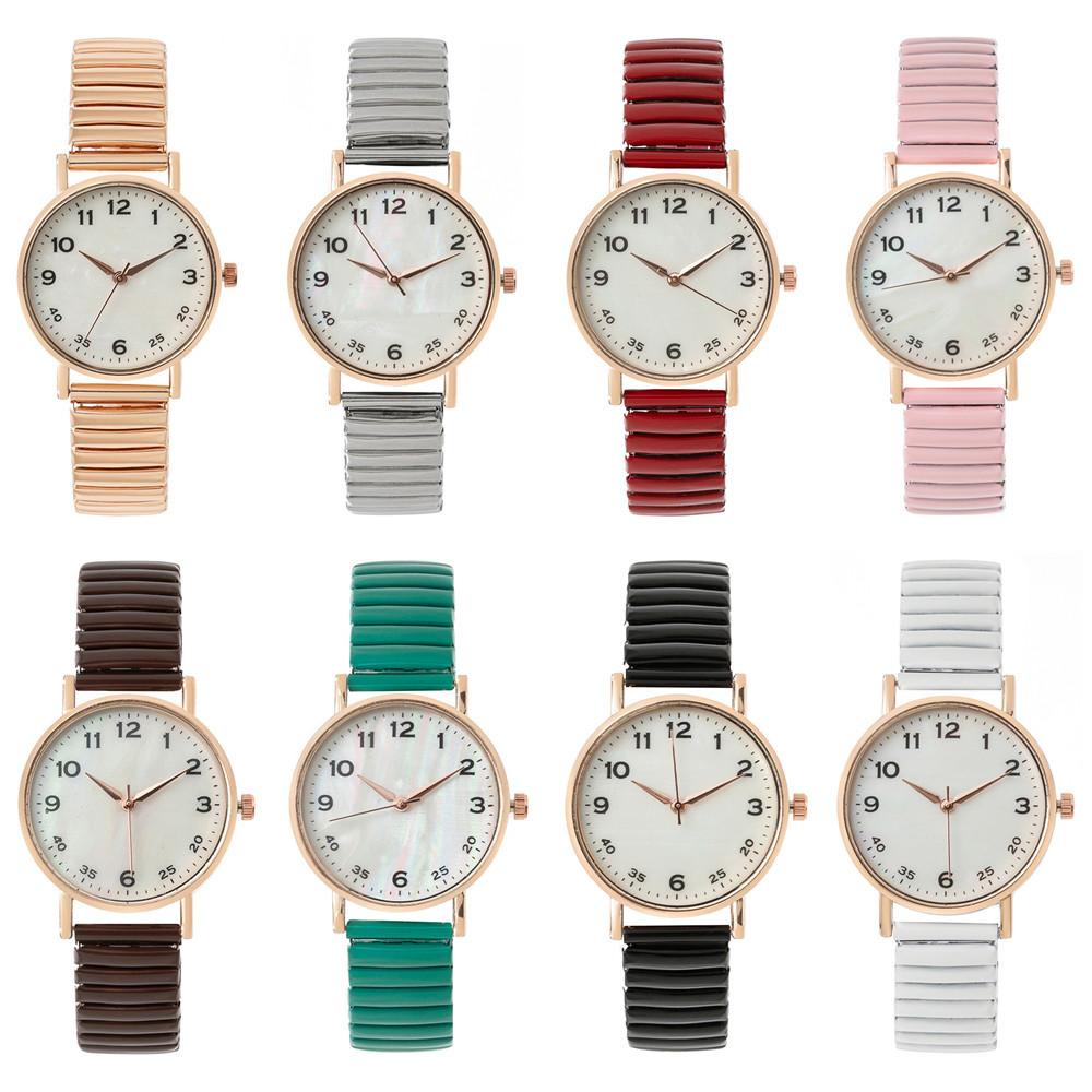 Simple Digital White Face Ladies Quartz Watch Casual Stainless Steel Stretch Strap Fashion Women Dress Clock Watches