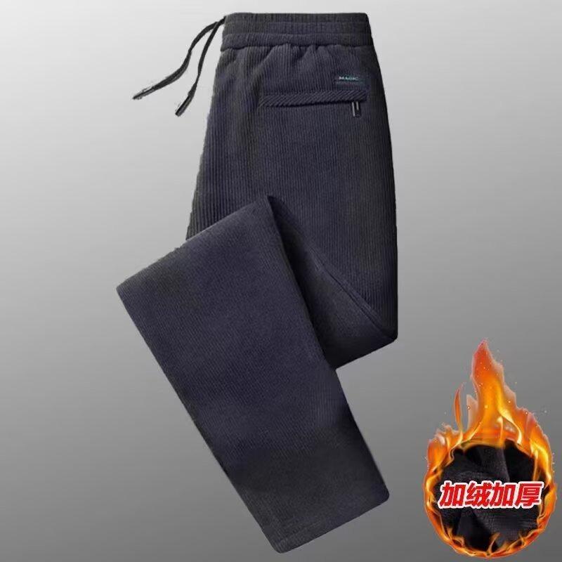 Autumn and winter new corduroy pants men's straight casual pants men's fleece thickened trousers