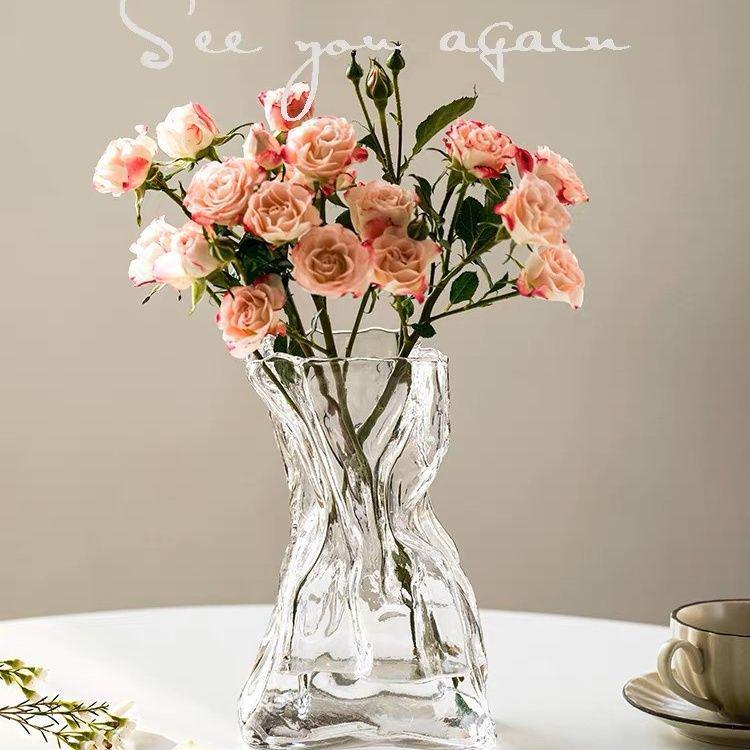 Wabi-Sabi Style Irregular Glass Vase for Artistic Living Room Hydroponic Flower Arrangements