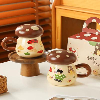 Vintage Ceramic Cup with Lid & Spoon - Charming Gift Mug for Girls' Office Use