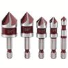Set de 5 buc. Burghie Countersink M35 Cobalt cu 5 Caneluri 82° Coadă Hexagonală 1/4" 1/4 3/8 1/2 5/8 Cu Suport Strip de Depozitare pentru Lucrul cu Metal