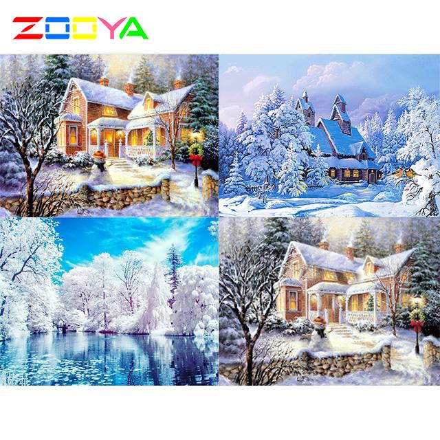 

ZOOYA Полный дрель 5D Алмазная картина Зимний пейзаж Озеро Вышивка Крестом Ремесленный комплект
