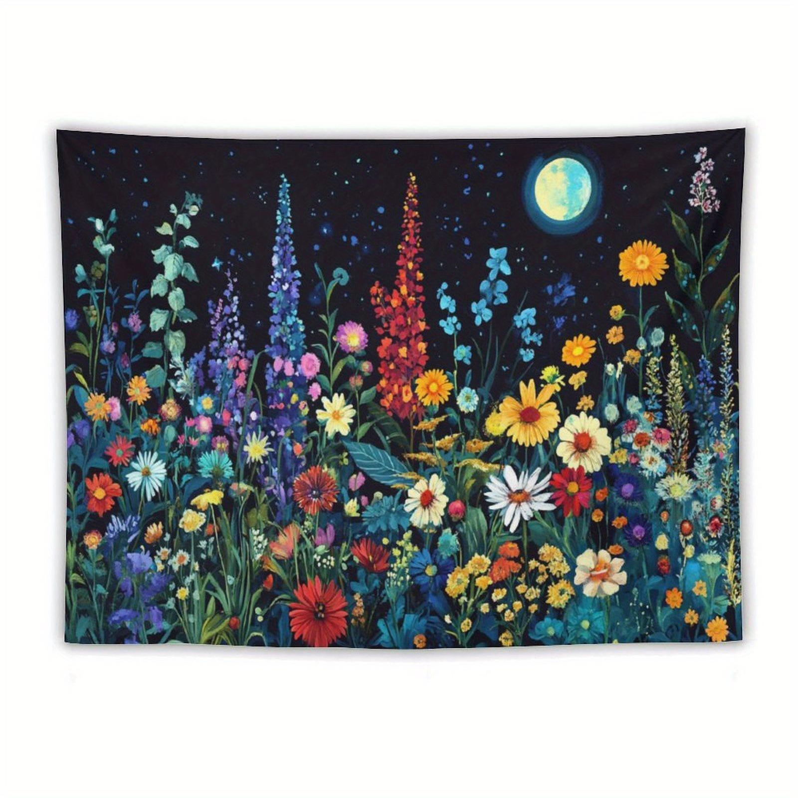 

Nocturnal Garden Tapestry Vibrant Floral Night Scene for a Magical Enchanting and Dreamily Beautiful Decor Statement 74x94cm(29x37in)