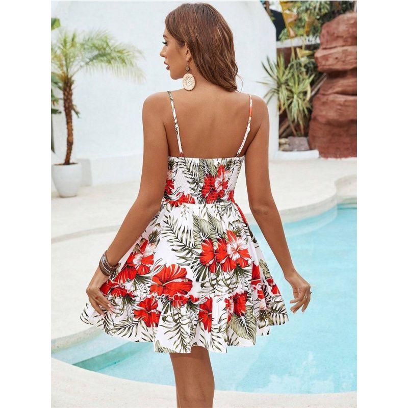 Summer Women Dress Casual Ladies Slip Skirt Sling Print Hollow Out Women's Skirt