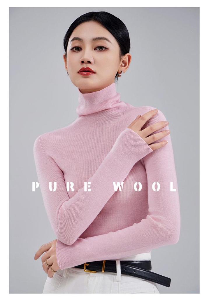 2025 Women's Turtleneck 100% Wool Slimming Knit Sweater - Autumn/Winter Long Sleeve Base Layer