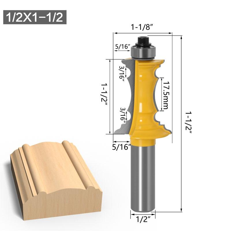 1Pc Mitered Drawer Front Molding Router Bit Door Handrail Line Tenon Cutter For Wood Tools - 8mm 12mm 1/2inch Shank