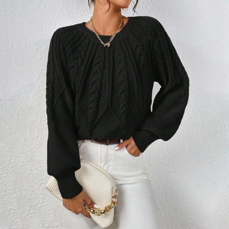 Damski Sweter Dzianinowy Oversize Półgolf Warkoczowy Długi Rękaw Casualowe Top Biały Czarny Beżowy Brązowy Zielony