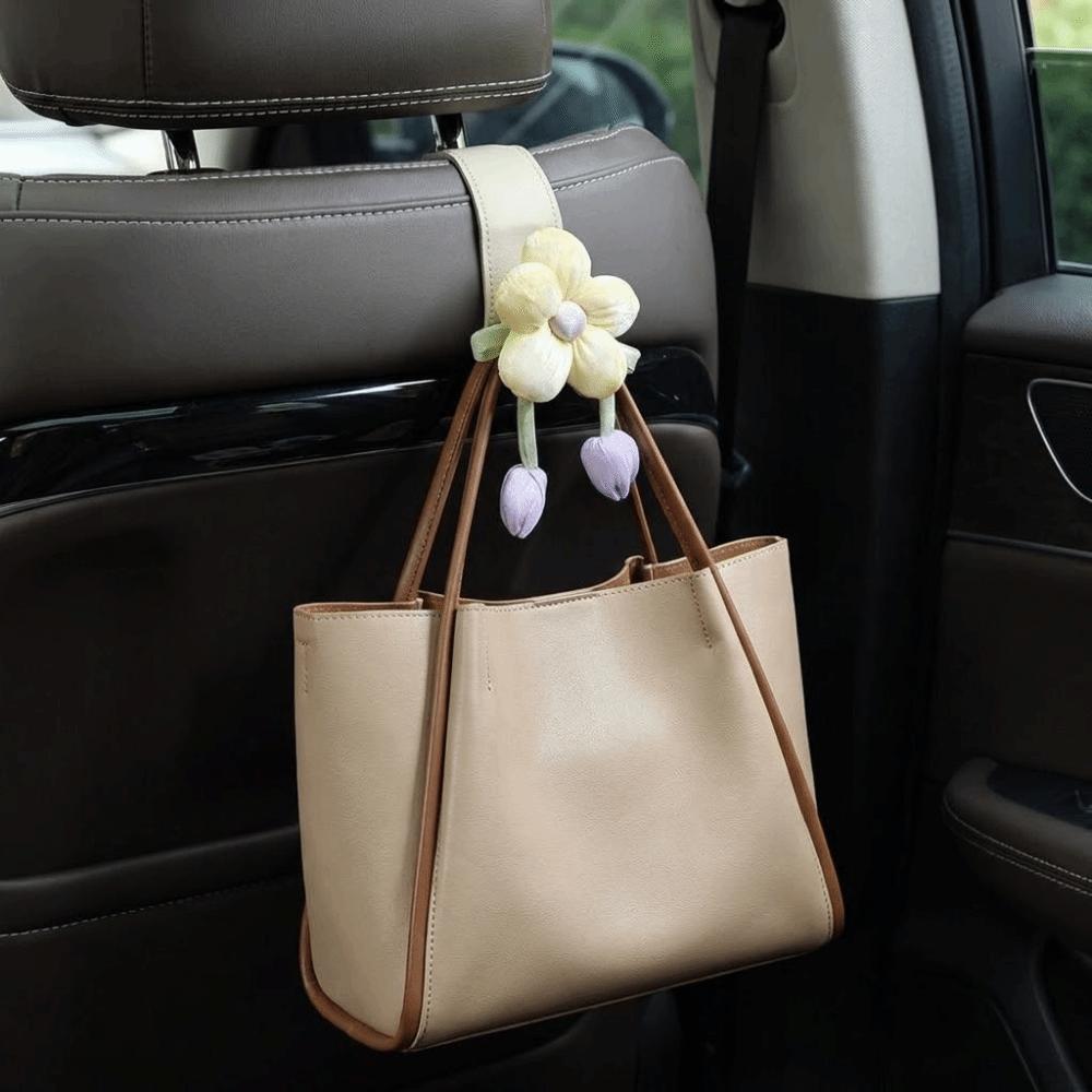 Portable Car Back Seat Hooks Leather Car Hanging Hook Tulip Flower Car Hooks SUV