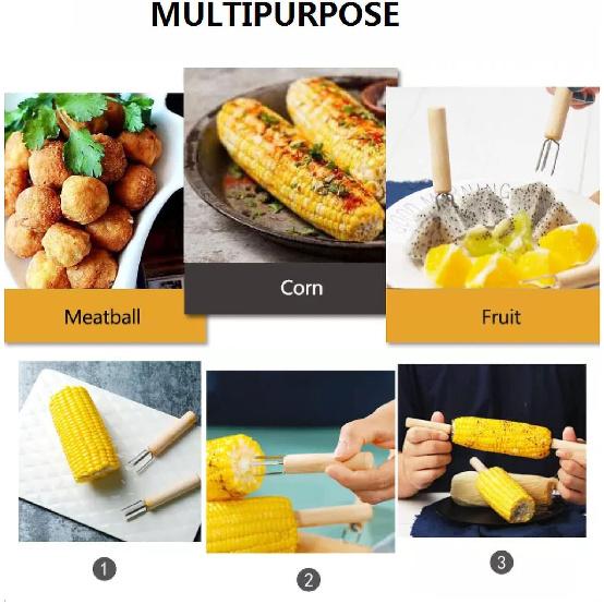 Corn Holders Stainless Steel with Wood Handle, Corn On The Cob Holders Fruit Forks for Home Cooking and BBQ, Cooking, Picnics, Parties and Camping,