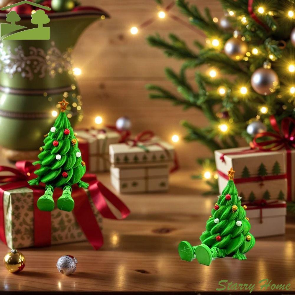 Desktop Ornament Colorful 3D Printed Christmas Tree Funny Green Xmas Decoration Unique Multi-joint Movable Figures Office