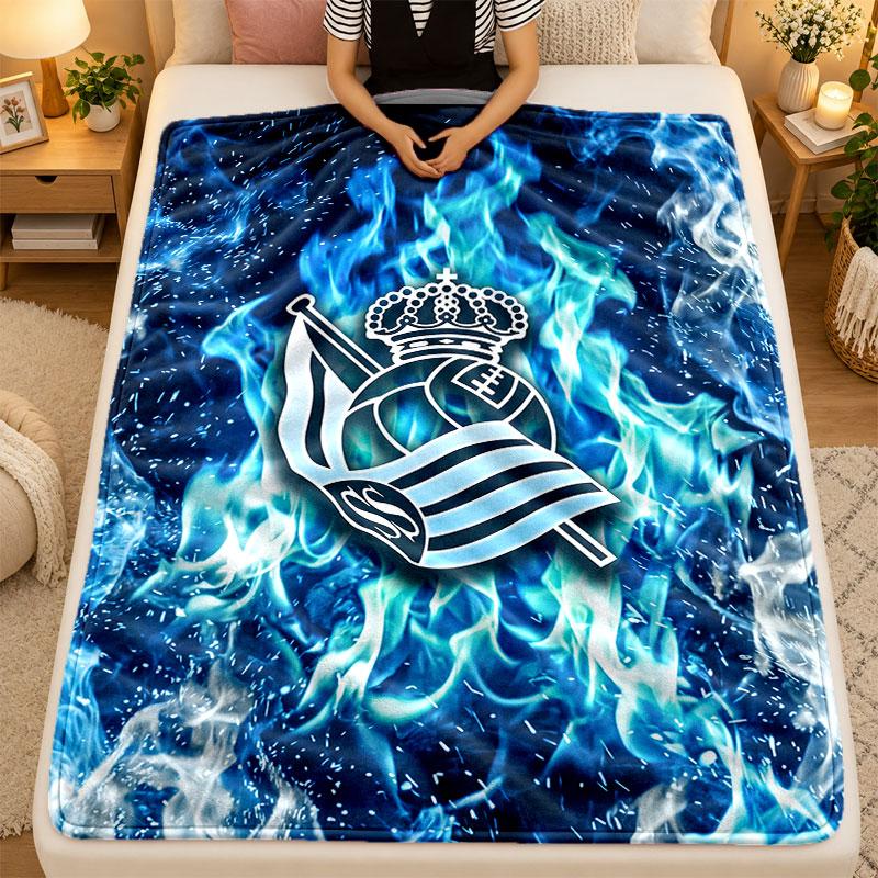Flannel BlanketReal Sociedad FC Warm Soft Throw Blanket for Indoor Sofa Bed Living Room Use