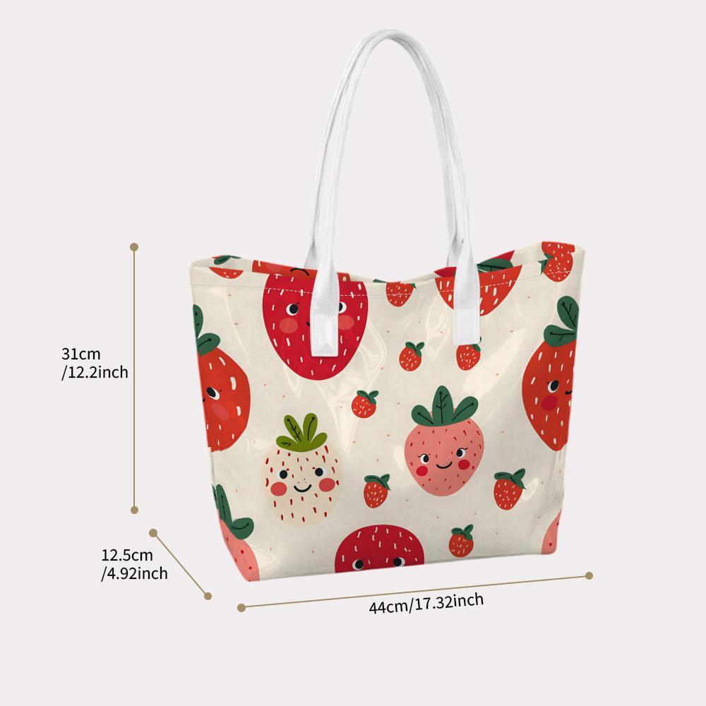 Cute Strawberry Print Tote Bag Fashion Portable Casual Daily Shoulder Bag for Women Outdoor Shopping Travel Use