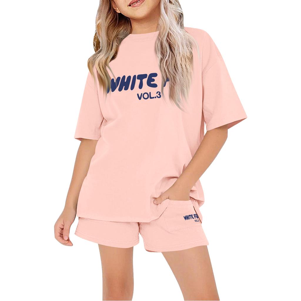 Kids Summer Sport T-Shirt And Shorts 2 Piece Outfit Tracksuit Set Short Sleeve Letter Print Crop Tops With Clothing Set