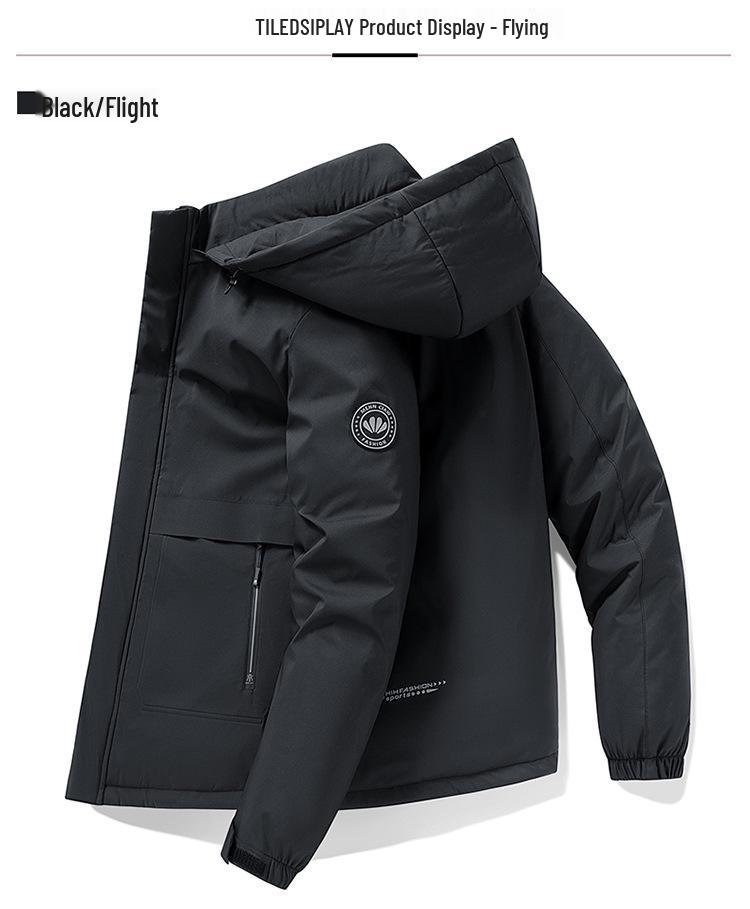 Men's Business Casual Down Jacket with Detachable Hood - Graphene Insulated, Thick Padded Cotton Coat for Winter