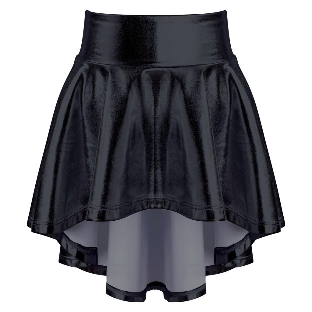 Girls Elastic Waist Ruffle Dance Skirt Bronzing Cloth Irregular Hem Stylish Performance Skirt
