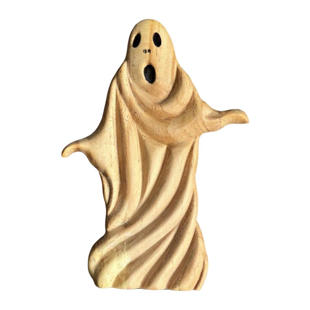 Halloween Ghost Ornament Outdoor Halloween Decor Spooky Halloween Ghost Sculpture Wood Carving Statue for Home Desktop