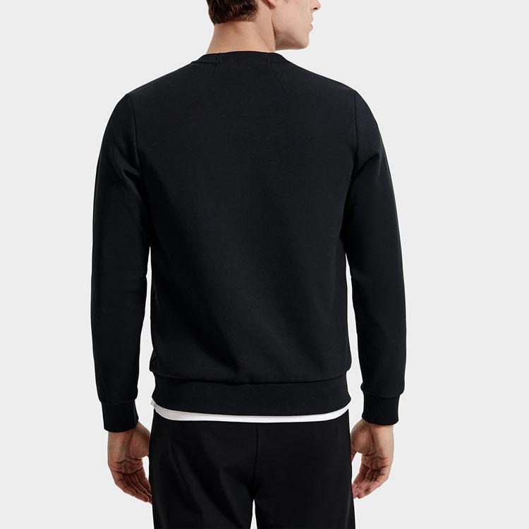 FILA Fitness Series Striped Logo Printed Round Neck Sports Knit Sweatshirt Men Sweatshirt Deep-Black A11M311209F-BK