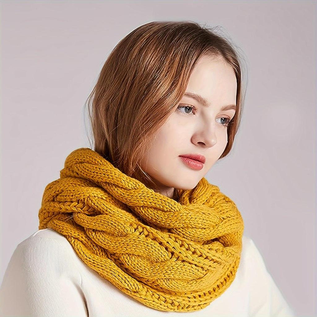 Thick Winter Warmth Women's Elegant Plush Cable Scarf Elastic Solid Color Design for Outdoor Windproof & Fashion Scarf