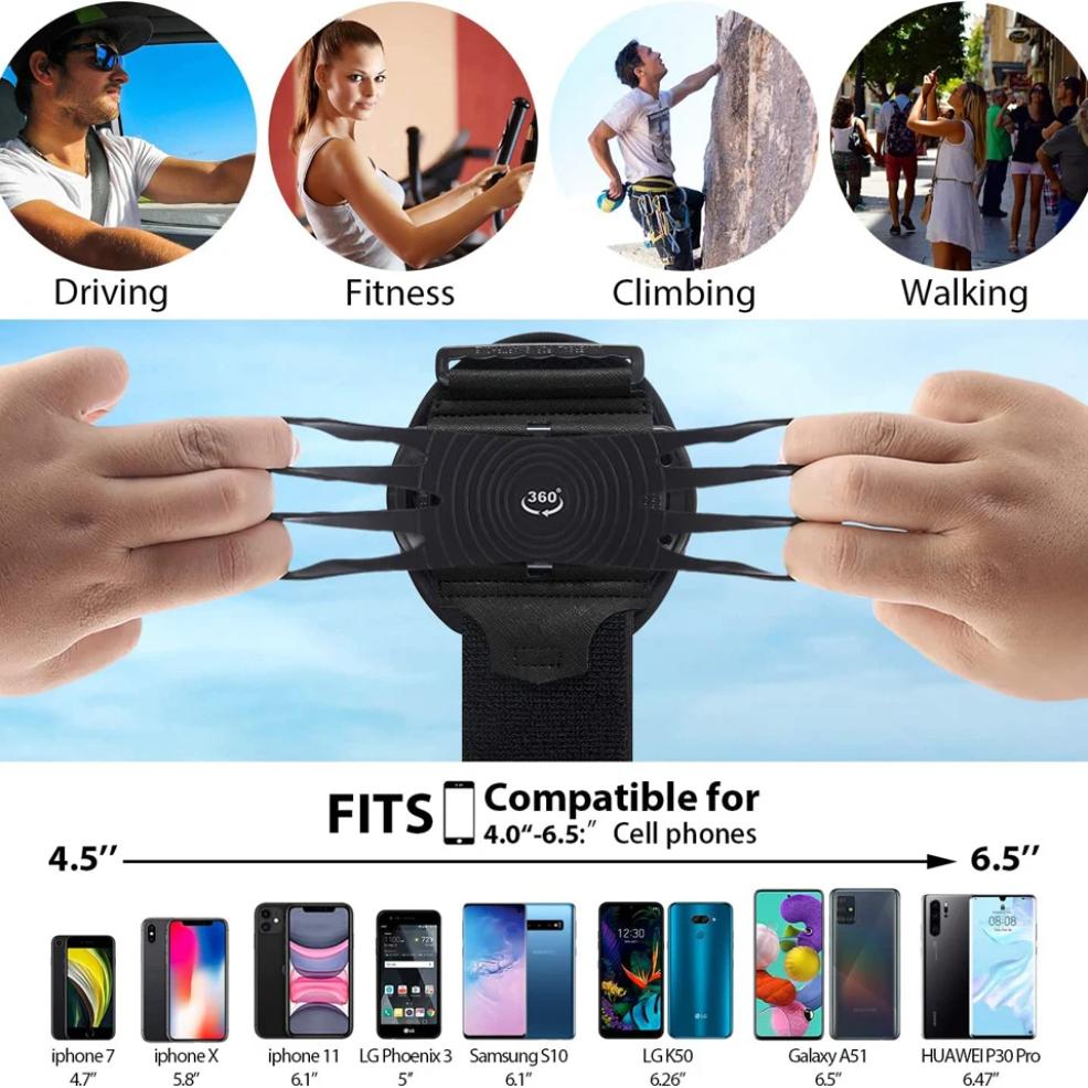 New Wristband Phone Holder 360°Rotatable Universal Sports Wristband for Smartphone Running Armband for Hiking Biking Walking