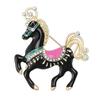 Brooch Zinc Alloy Enamel Pin Carousel Horse Pin with Rhinestones Encrusted Saddle Mane Coat Bag Hat Scarf Accessory