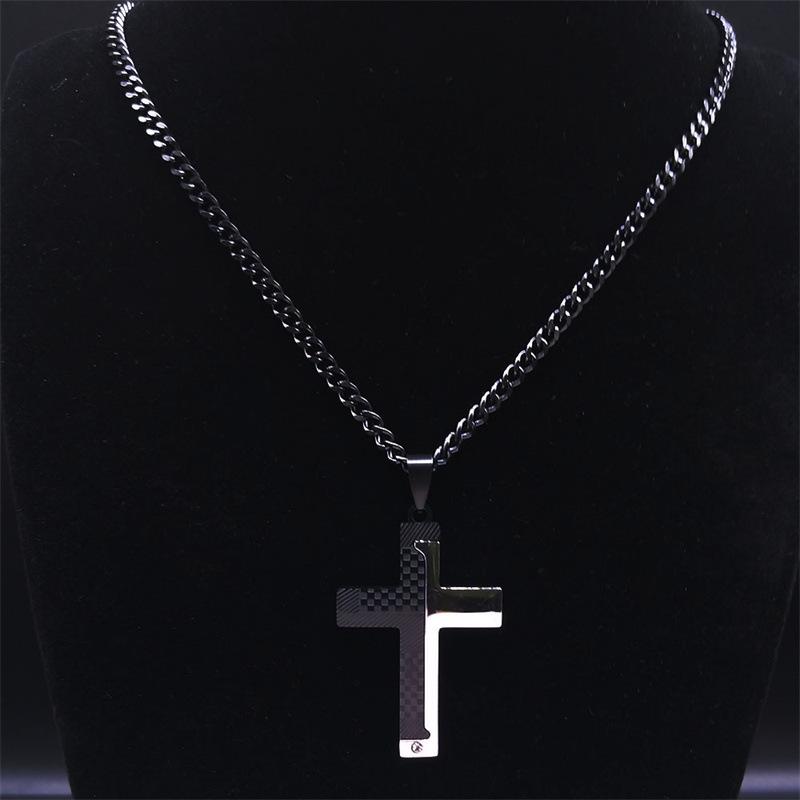 316L Stainless Steel Splice Cross Pendant Chain Necklace For Men Zircon Religion Protect Accessories