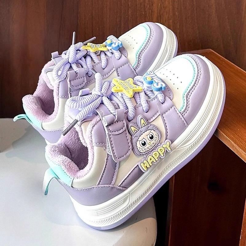 

Зимние нескользящие хлопковые ботинки для девочек, детская спортивная обувь на флисовой подкладке, теплые туфли принцессы 37 фиолетовый