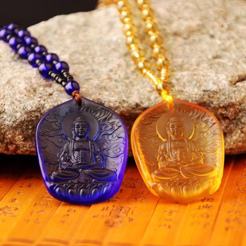 Ručně vyráběný náhrdelník Nepálský buddhistický Mala kamenné korálky Náhrdelník s přívěskem socha Buddhy Prohlášení Buddha Lucky Amulet s přívěskem