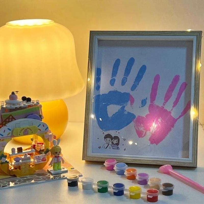 Diy Couple Hand Paint Shadow Box Frame Wooden Handprint Photo Frame 12-Color Paint Set Display Gifts