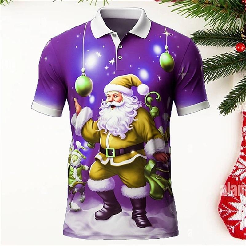 Christmas Santa Claus Polo Shirt For Men 3D Print Casual Short Sleeve Outdoor Daily Wear Golf Shirts Mens Button Tee Clothes