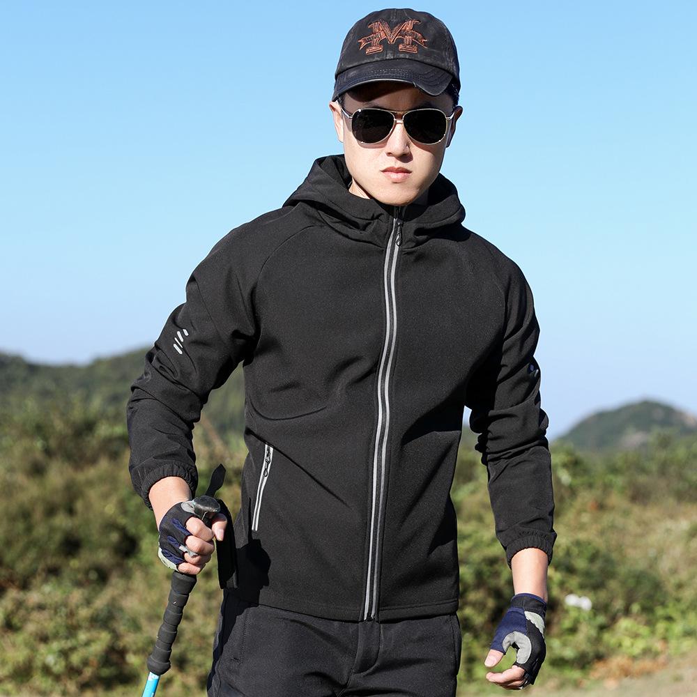 Herren Outdoor Winddichte Softshell Fleece Kapuzenjacke zum Bergsteigen