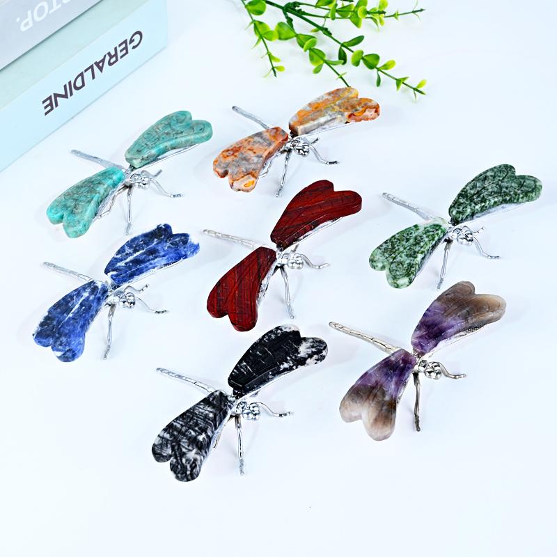 Natural High Quality Crafts Carved Crystal Dragonfly Ornament for Decoration (as the picture,One Size)