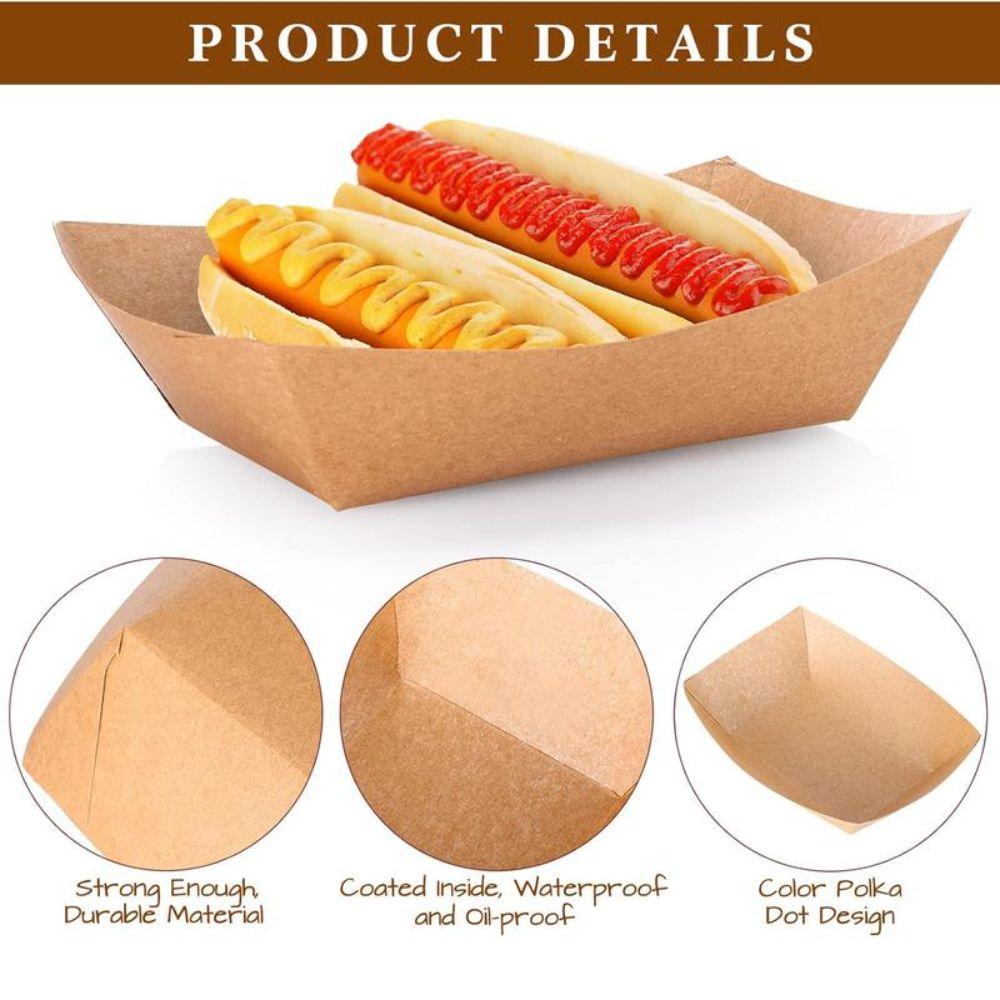 50Pcs Boat Shape Kraft Paper Food Containers Sturdy Durable Snack Bowl  Picnic Camping