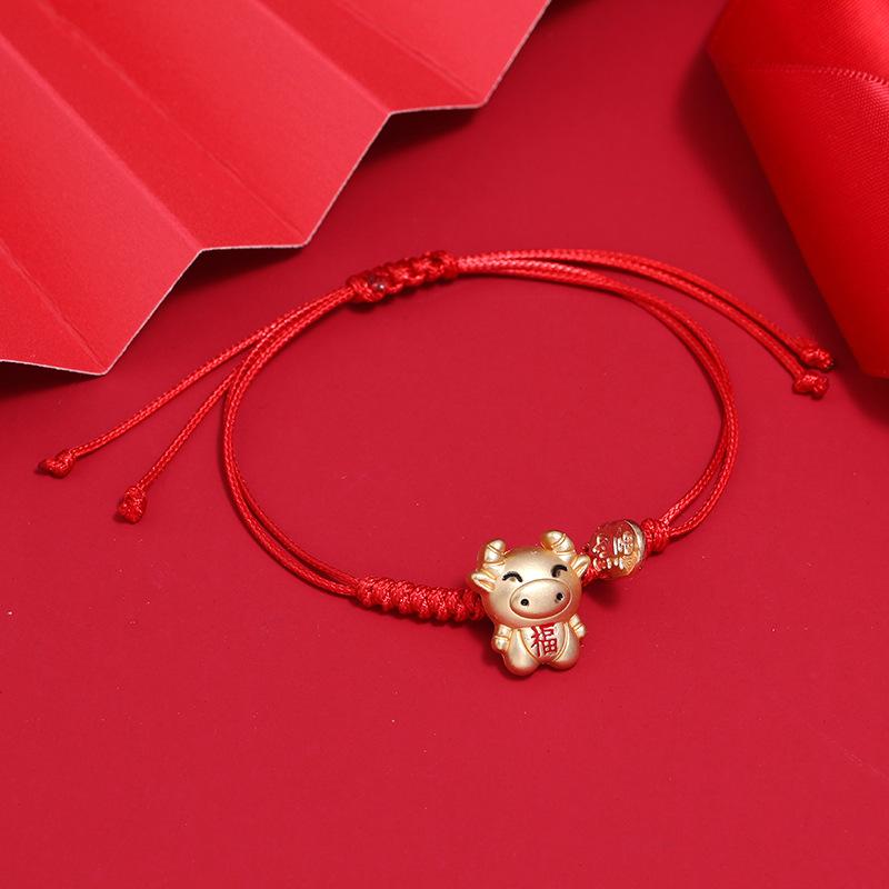 Hand-woven Natal Year Red Rope Lucky Cow Bracelet Female Lucky Calf Zodiac Hand Rope Versatile Retro Couple Jewelry