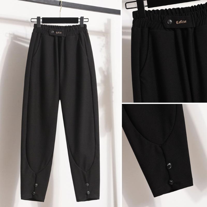 Plus Size Long Pants Women Elastic Loose High Waist Vintage Solid Cotton Loose Casual Female Basic Trousers Harem Pants Wide Leg Pants