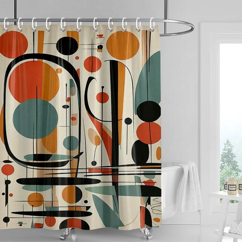 Tenda da Doccia Impermeabile Arte Astratta Nordica Tenda Divisoria per Bagno Decorazione Bagno Moderna Serie di Colori Morandi