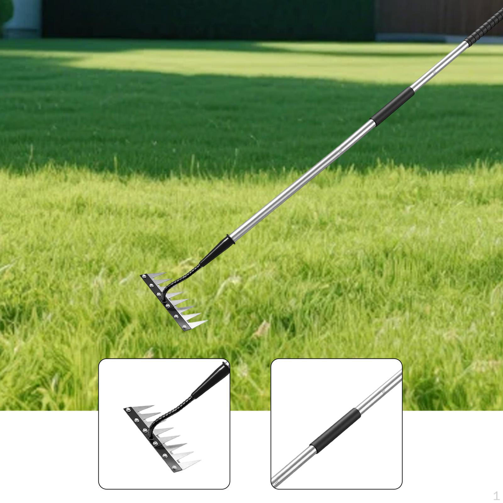 Weed Puller Tool Manual Weeder 8 Tines Detachable Handle Versatile Remover Weeding Rake for