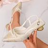 Plus Size Women Pearl Pointed Toe Mid Heel Closed Toe Sandals