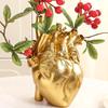Simulation Heart Vase Gold Red Resin Ornament Arts Crafts Home Desktop Flower Arrangement Heart Flowerpot Decoration Gifts