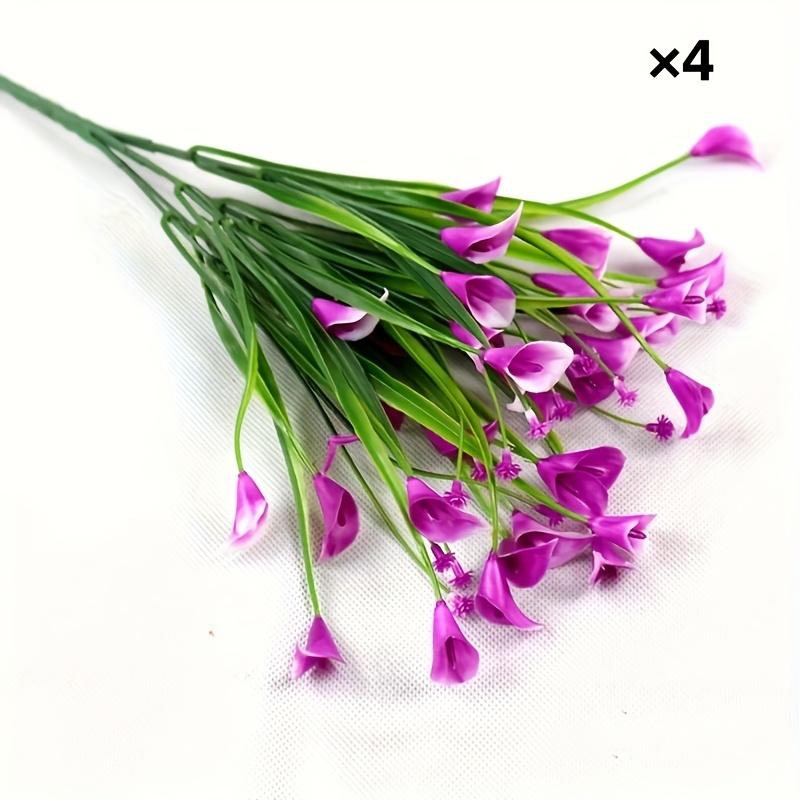 

4 Bundles Fake Plants Calla Lily for Outdoors UV Resistant Artificial Flowers Plastic Summer Flower Indoor Outside Hanging Planter Home Garden Decor фуксія